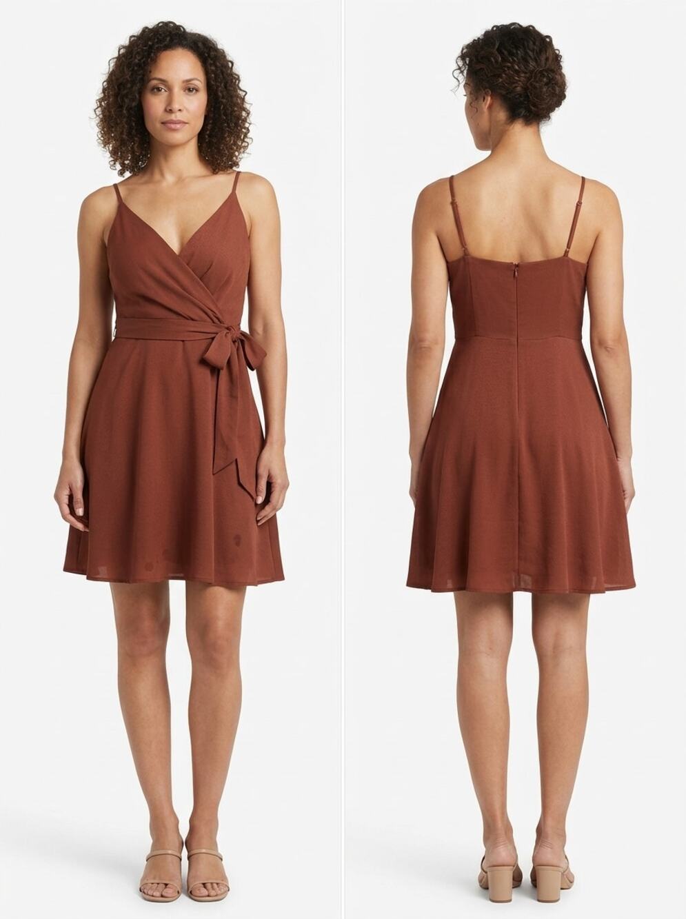 Express Wrap Front Tie Waist Spaghetti Strap V-Neck Dress Women Size L